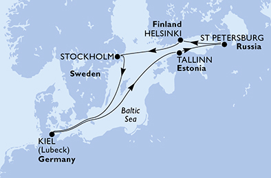 MSC北欧俄罗斯风情邮轮游 行程安排路线图