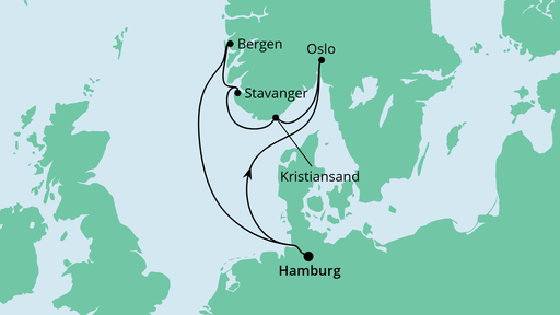 AIDA北欧峡湾风情8天7夜巡游 行程安排路线图