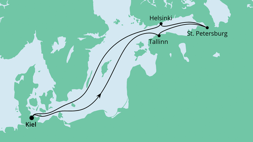 AIDA北欧圣彼得堡巡航 行程安排路线图