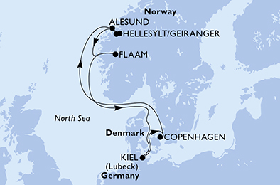 MSC北欧8天7夜峡湾之旅 （基尔出发） 行程安排路线图