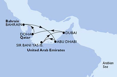 【MSC神女号 】阿联酋＋卡塔尔＋巴林， 行程安排路线图