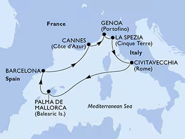 蔚蓝海岸+五渔村+西班牙+意大利 行程安排路线图
