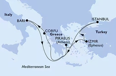 （比雷埃夫斯/雅典上下船）希腊＋土耳其 行程安排路线图